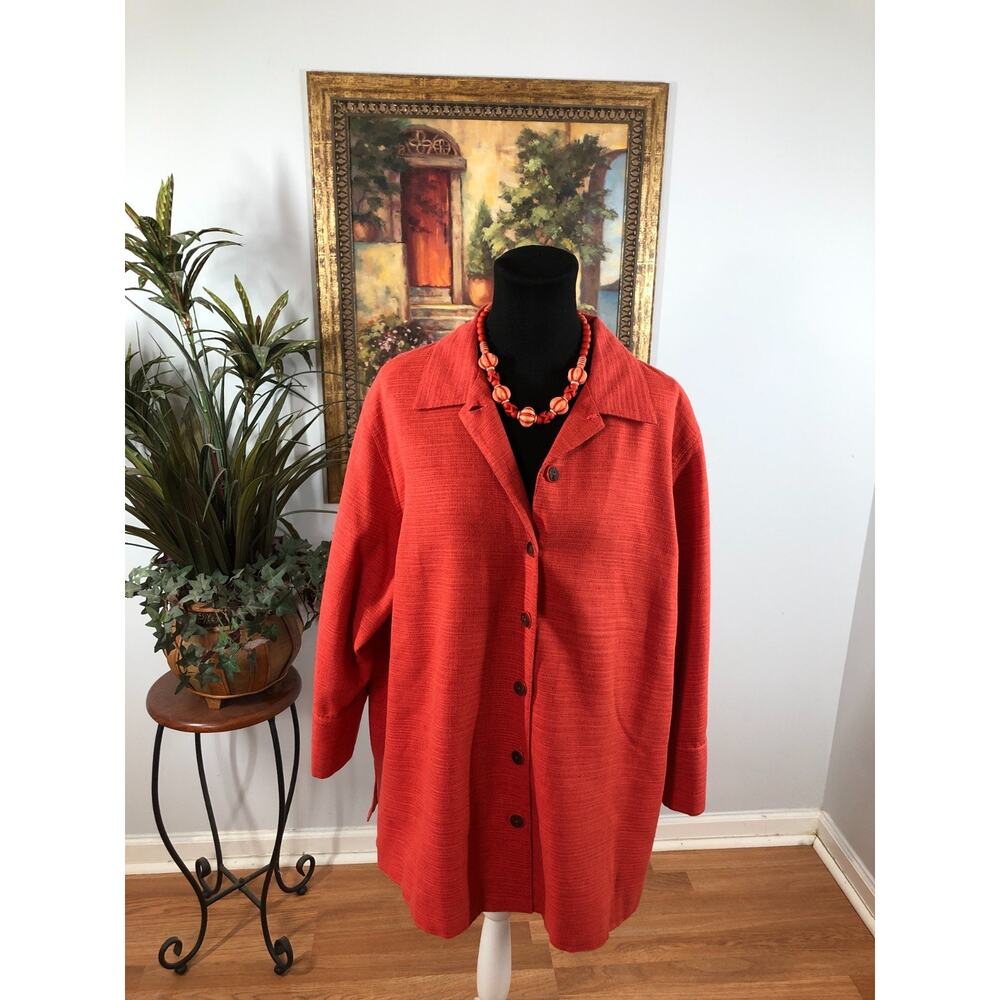 Easy Spirit Blazer Women's 3X Red Silk Coastal Grandmother Textured Longline